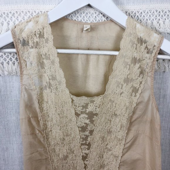 Anthropologie Tiny Silk Nude Lace Front Tank Top S - Picture 2 of 8